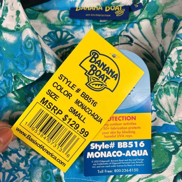 Banana Boat UPF 50+ polo dress 3/4 sleeves blue aqua color seashells size Small - Picture 3 of 10